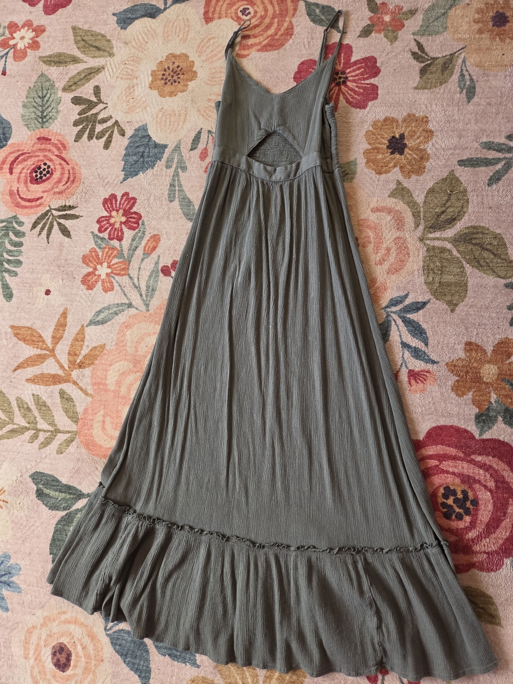 aerie Olive Green Cutout Maxi Dress with Ruffle Hem